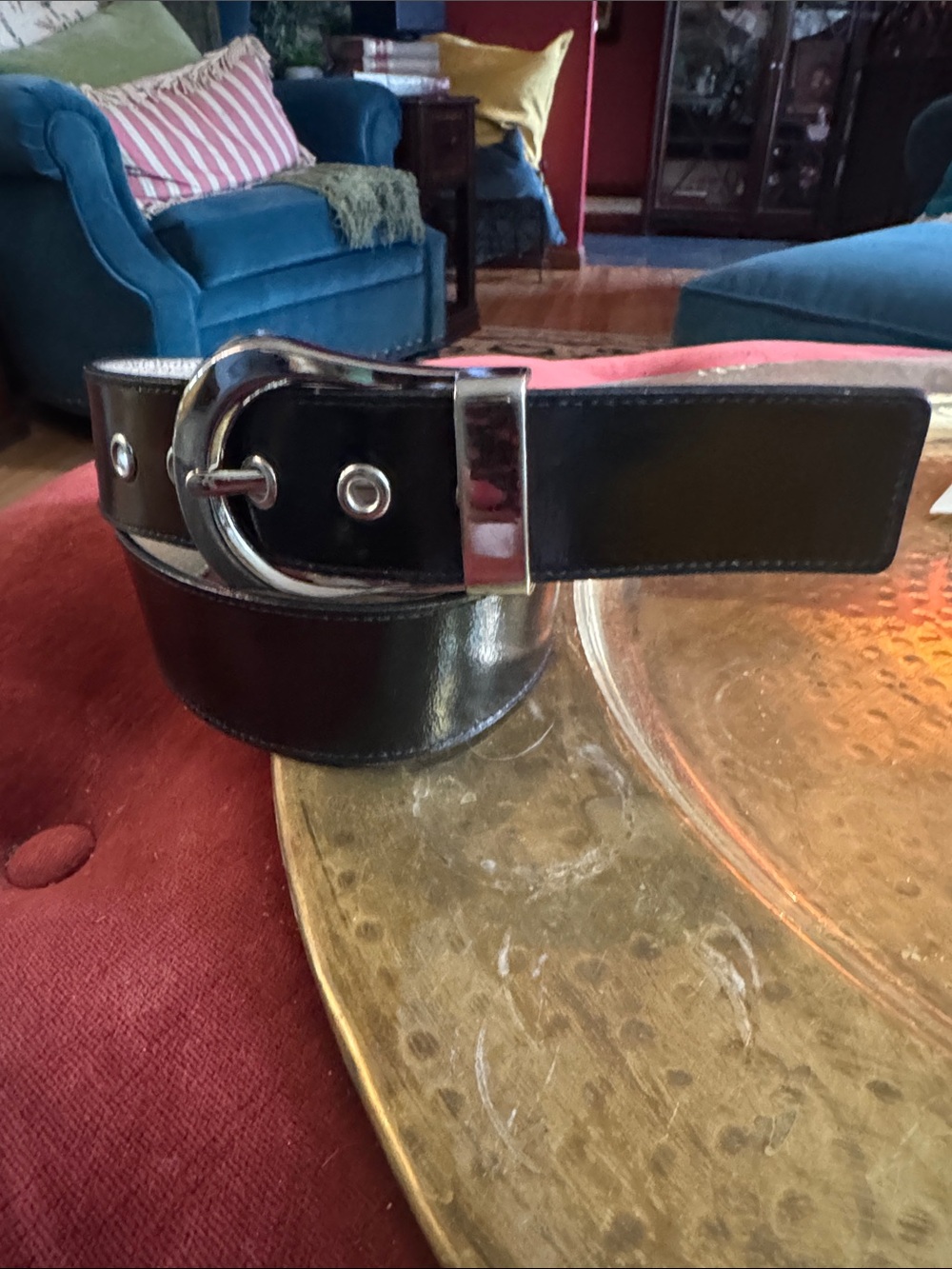 Nine West Black Patent Leather Belt with Silver Buckle